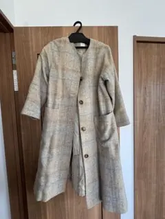bulle de savon 　ウール混紡 チェック柄 ロングノーカラーコート