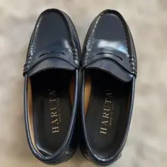 HARUTA ブラックレザー ローファー（ブルー）23センチ