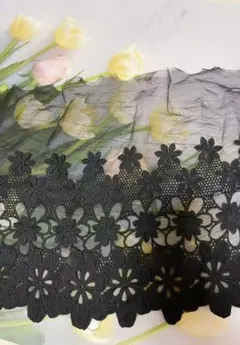 №171 幅広花柄チュールレース　黒色