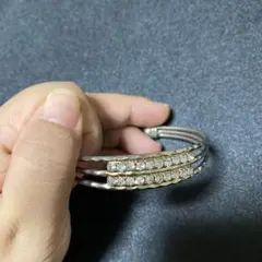 ラインストーン装飾 3連バングル ブレスレットステンレス製か可愛いのサムネイル