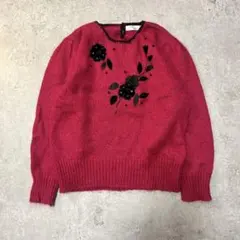 00's vintage 赤い花柄刺繍ニットセーター