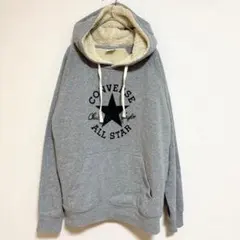 【コンバース】裏起毛 フードパーカー コットン ビッグロゴ 防寒 グレー L