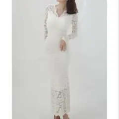 bocheron Elegant Lace Long Dress white