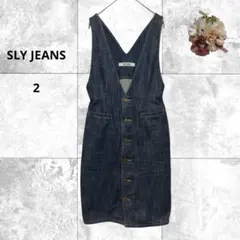 スライジーンズ　デニムジャンパースカート　フロントボタン　コットン　ベルト　M