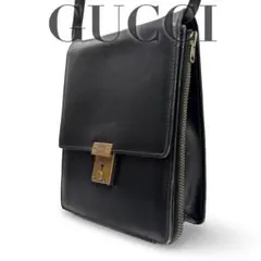 【ヴィンテージ】オールドグッチ　ショルダーバッグ　レザー　鍵付き　斜め掛け　黒