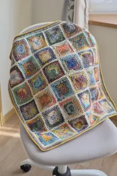 ハンドメイド　グラニースクエア　ブランケット　オパール毛糸　03/06-2
