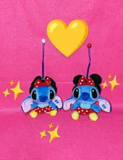 ♡ミニーちゃん♡カチューシャ♡女の子♡スティッチぬいぐるみストラップ♡２点セット
