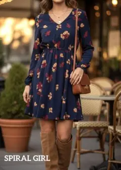 未使用タグ付き　スパイラルガール　ワンピース　フレア　膝丈　花柄　ネイビー