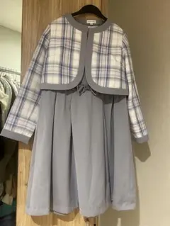 グレー フォーマルドレス チェック柄ジャケット付き