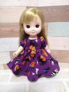 メルちゃん♡ソランちゃん♡パフスリーブワンピース♡紫の黒猫