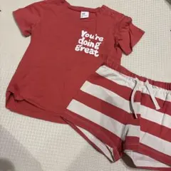 【9末処分】 H&M 赤いメッセージTシャツとストライプパンツセット