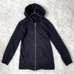 しまむら　ラメ入りフルジップパーカーL　着丈長め　ブラック　羽織　◆A498