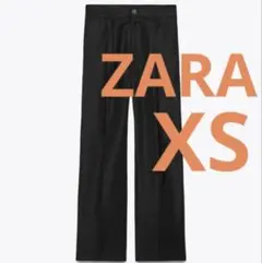 ZARA プリーツ入り ワイドパンツ ブラック　サテン