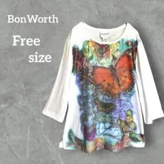 美品✨BonWorth【F】蝶々柄 レディース トップス カットソー Tシャツ