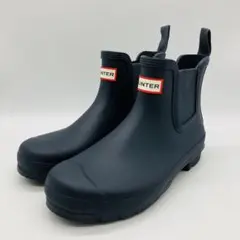 HUNTER サイドゴア チェルシー レイン ブーツ 紺 ネイビー UK6 25