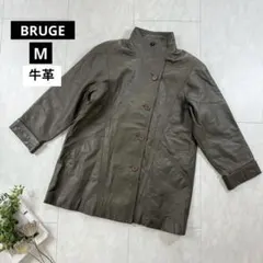 美品【ブルージュ】本革スタンドカラー・レザージャケッット　牛革◇カーキ・M