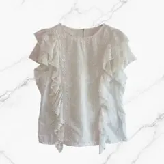 カットソートップスレース刺繍フリル白ホワイトシンプルヴィンテージ古着のサムネイル