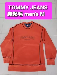 【裏微起毛】TOMMY JEANS　暖かトレーナー　オレンジ×紺色ステッチ　M
