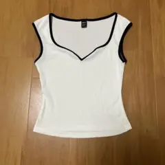 SHEIN リブカットソー ホワイト ブラック
