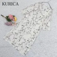 【M】クリカ　7分袖カーディガン　羽織り　花柄　総柄　ロング丈　シアー　上品