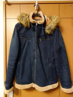 ネイビー フリースジャケット ファー付き