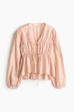 H&M フロントリボン 長袖ブラウス ペールピンクのサムネイル