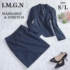 極美品✨I.M.G.N スカートスーツ 洗える ネイビー ストライプ 近年モデル