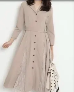 JUSGLITTY フロントボタン プリーツ ワンピース M モカ　ベージュ