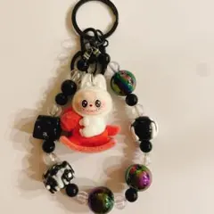 キーホルダー ブラック ストラップ ビーズ アクセ