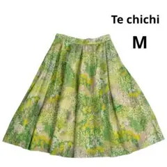 Te chichi 花柄フレアスカート グリーン イエロー ボタニカル 膝丈 Mのサムネイル