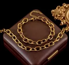 2セット鎖チェーン サージカルステンレス ネックレスブレスレット ゴールドシルバ