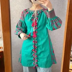 0047✣美品 アマカ リバティ生地 ホワイト 小花柄 ロングワンピース
