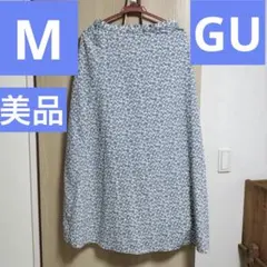 【美品】GU 小花柄 フレアスカート ロング丈　ブルー　Mサイズ
