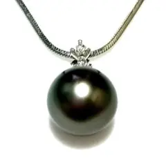 天然無処理黒蝶真珠、ダイヤ入りラウンドペンダントップ、PT950!