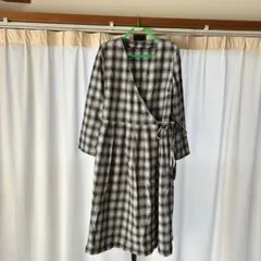 リメイク品 チェック柄ラップドレス 長袖