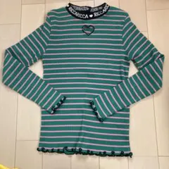 リブ編み長袖カットソー 緑とピンクストライプ