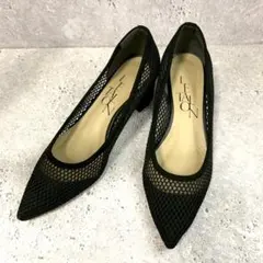 【美品】LE TALON メッシュポインテッドトゥパンプス 黒 チャンキーヒール