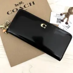店頭完売 高級感のエナメルレザー 新品 COACH コーチ 長財布 ブラック