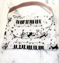【ハンドメイド】キルティング レッスンバッグ 手提げバッグ ピアノ 猫柄
