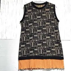 【美品】幾何学模様 ゴールド スパンコール ブラック チュニック ワンピース