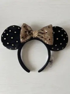 ディズニーカチューシャ 黒金 水玉 スパンコール