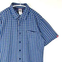 【美品】THE NORTH FACE 半袖チェックシャツ M ブルー系