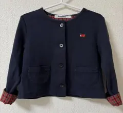 【美品】ファミリア カーディガン チェック袖 りんご刺繍 ネイビー 100cm