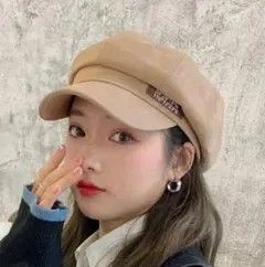 キャスケット　帽子　秋冬　ベージュ　レディース　 UV