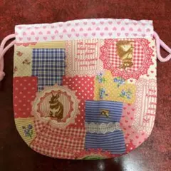 ハンドメイド まるいミニ巾着 (レトロなねこちゃん いちご柄) - メルカリ