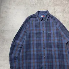 90s トミージーンズ　ラベルロゴ　胸ポケット　チェック総柄　ボタンダウンシャツ