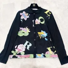 美品 LEONARD レオナール フラワーロゴ 総柄 カーディガン ブラック Mのサムネイル