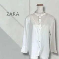 【ZARA】ザラ ブラウス レディース 白 シアー レース切替 シャツ 透け感