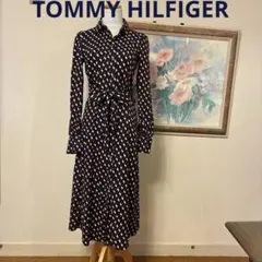 トミーヒルフィガー 総柄シャツワンピース ベルト付