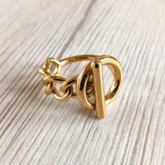 ステンレスリング　マンテルデザインリング　サージカルステンレス　15号　ゴールド